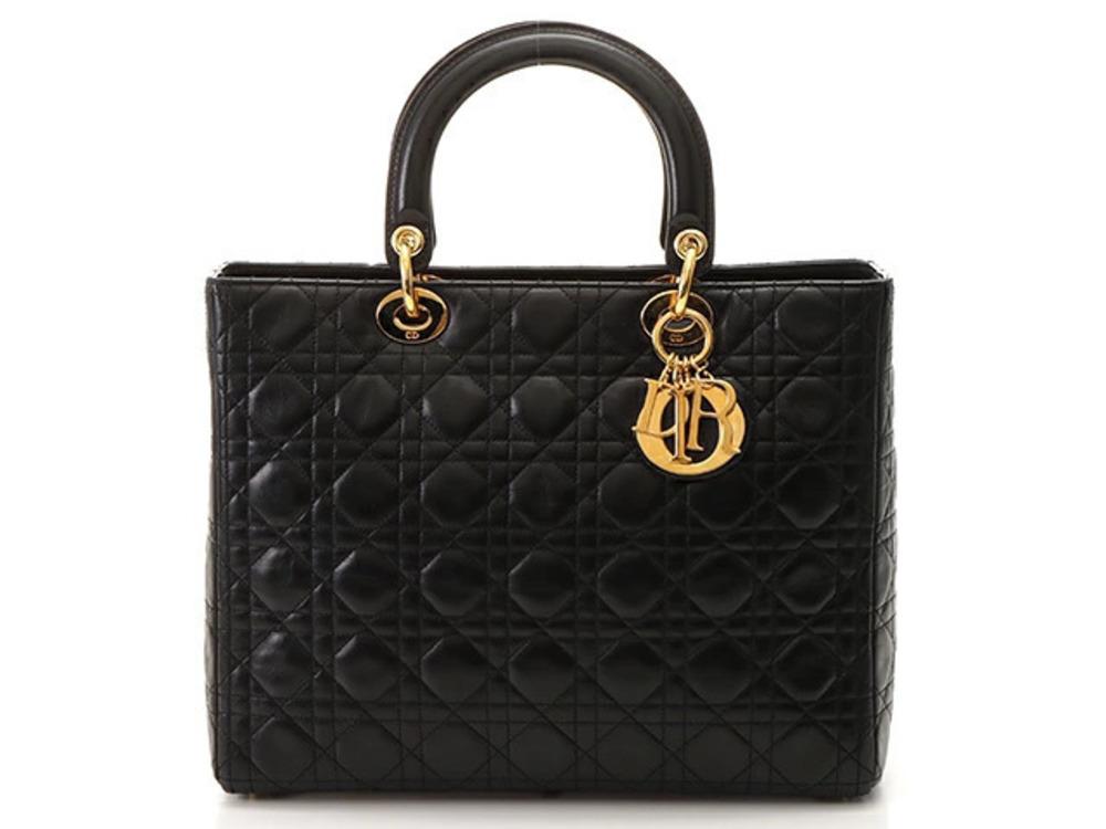 Christian Dior Lady Tote Bag Black Leather